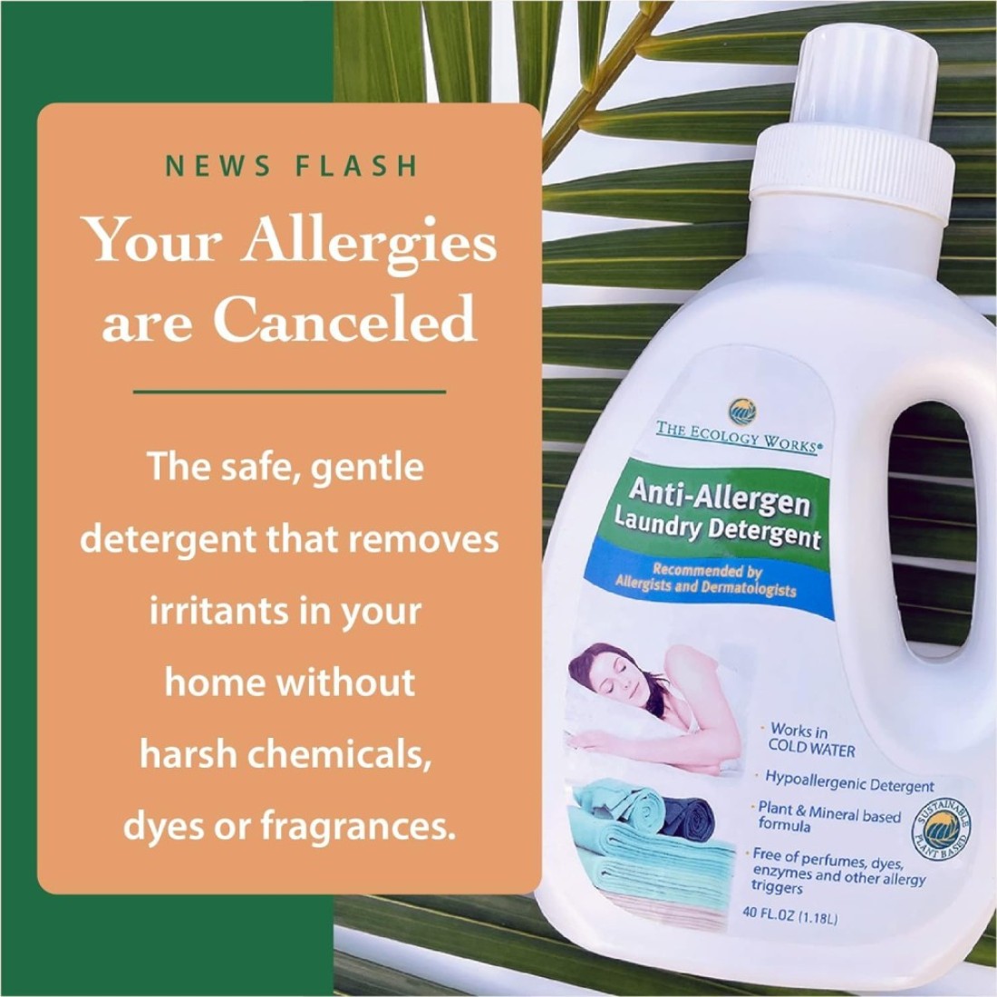 AntiAllergy Laundry Detergent Natural Allergy Free for Pet Dander Allergy Pollen For Sensitive Skin Washing Baby Clothes Unscented