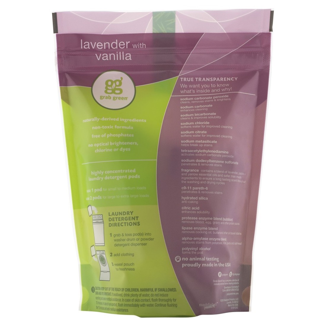 Grab Green3in1 Laundry Detergent Pods 24 Count Lavender Vanilla Scent Plant and Mineral Based Superior Cleaning Power Stain Remover Brightens Clothes