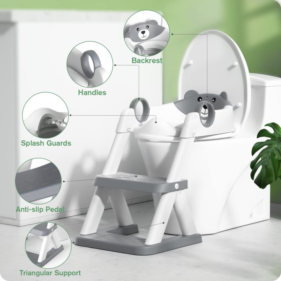Rabb 1st Potty Training Seat Upgrade Toddler Toilet Seat for Kids Boys Girls 2 in 1 Potty Training Toilet Splash Guard AntiSlip Pad Step Stool