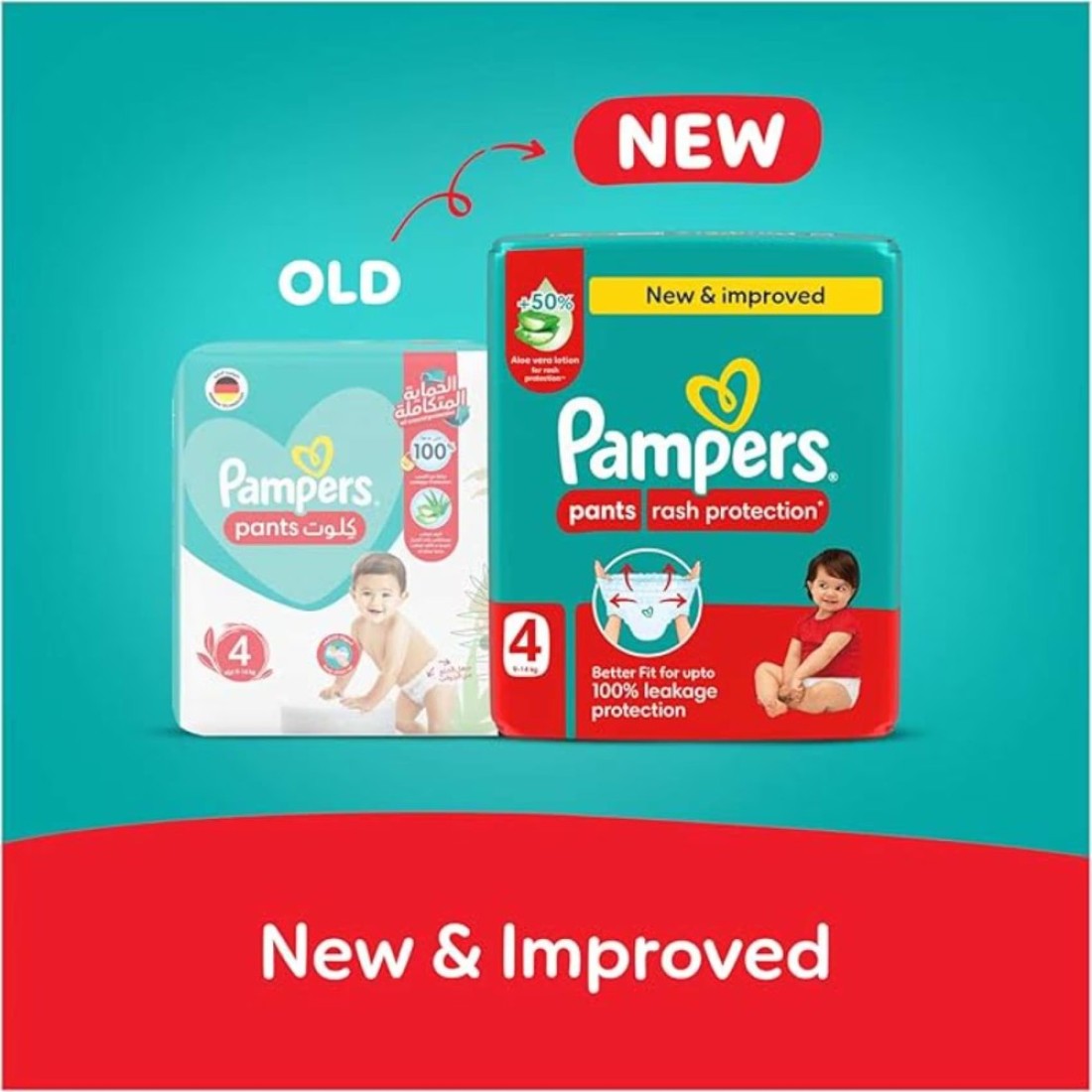 Pampers Rash Protection Diaper Pants with Aloe Vera Lotion Size 4 9-14kg Mega Pack 52 Pants