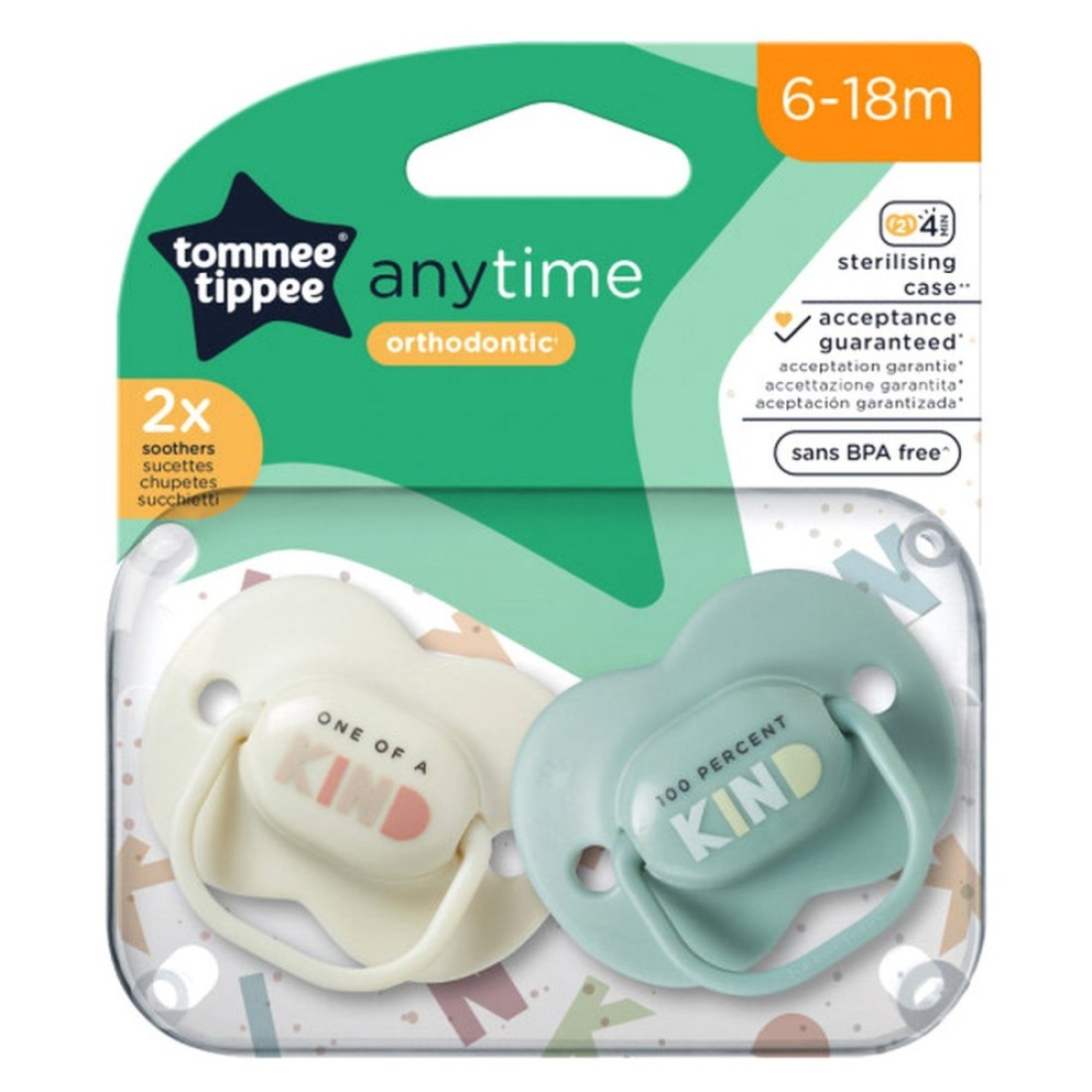 Tommee Tippee Anytime Soother TT433544 Off White and Green 2 PCS