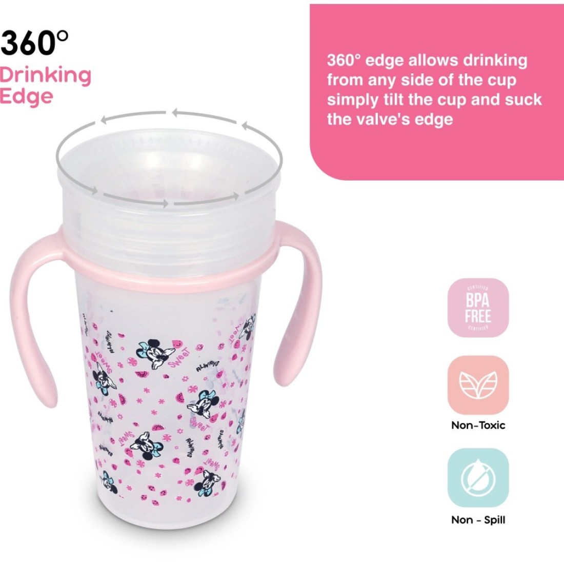 Disney Mickey Mouse 360&deg; Double Handle Training Sipper With Lid Multicolour