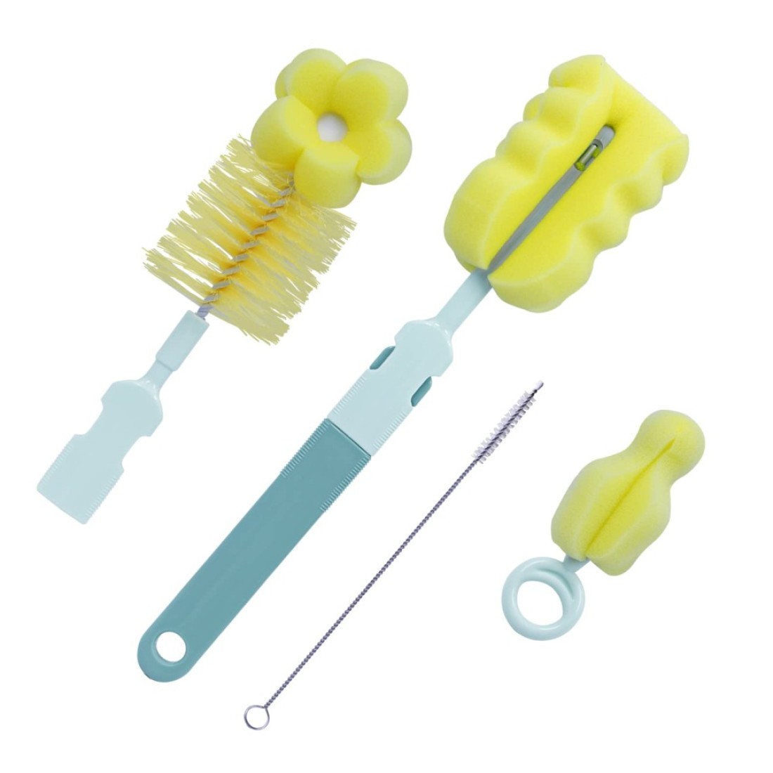 SEBIKAM Baby Bottle Brush 4 in 1 Bottle Scrubber Cleaner Brushes Set Sponge Milk Water Brush Kit Includes Baby Bottle Cleaner Brush Nipple Brush Straw Cleaner Green