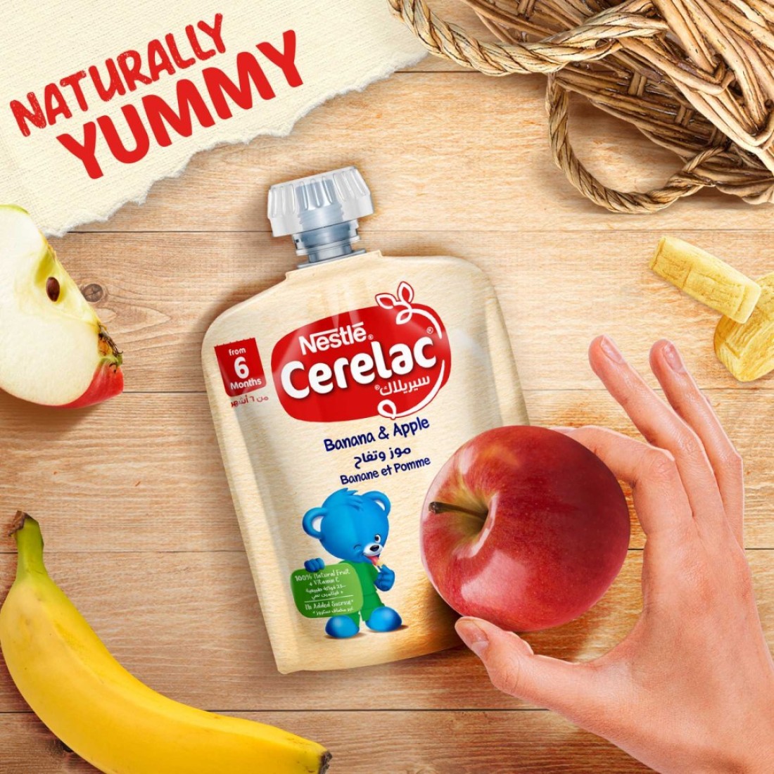 Nestle Cerelac Fruits Puree Pouch, Banana, Apple, from 6 Months, 90g