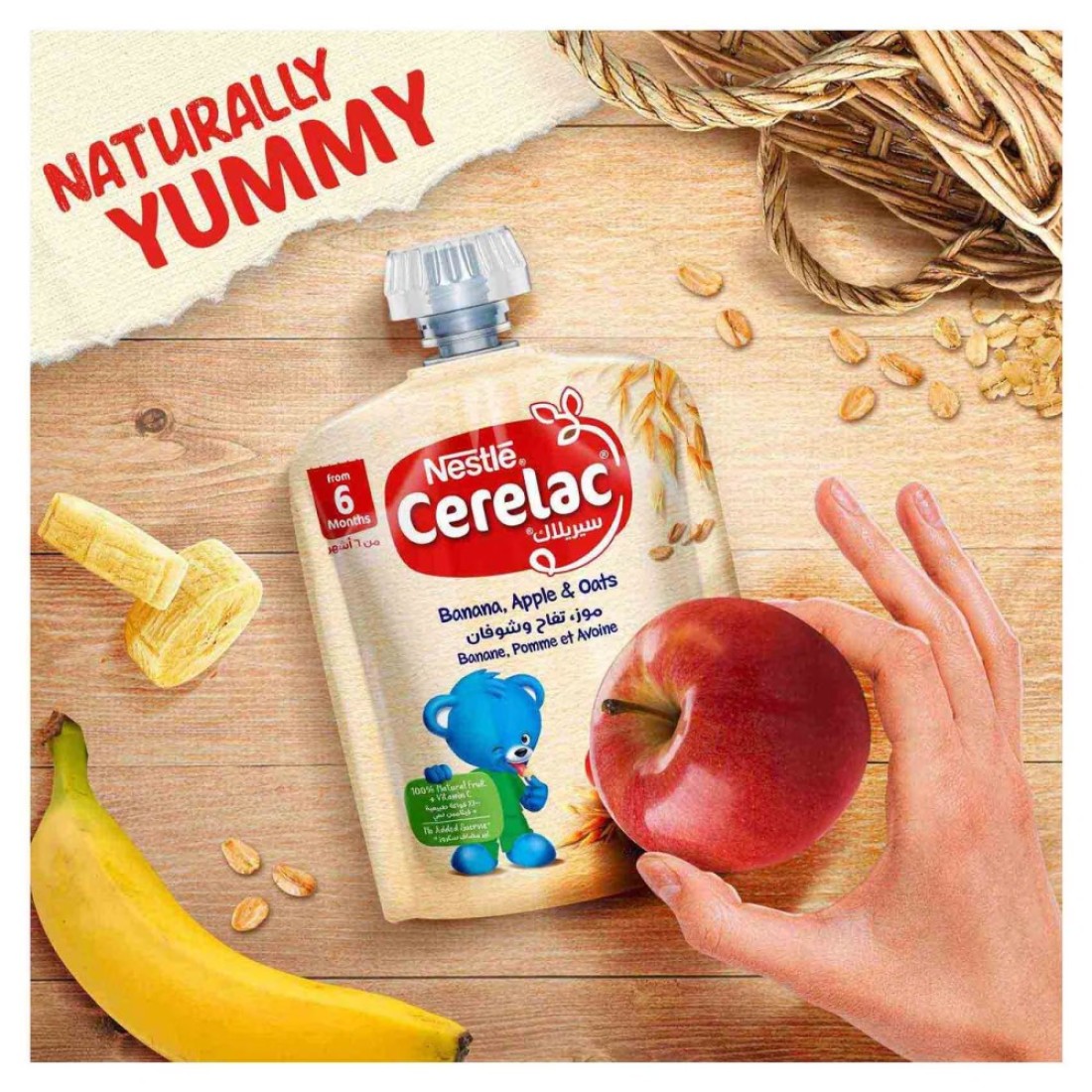 Nestle Cerelac My 1st Fruit and Cereal Blend Banana Apple and Oats Puree, from 6 Months, 90g Pack of 4