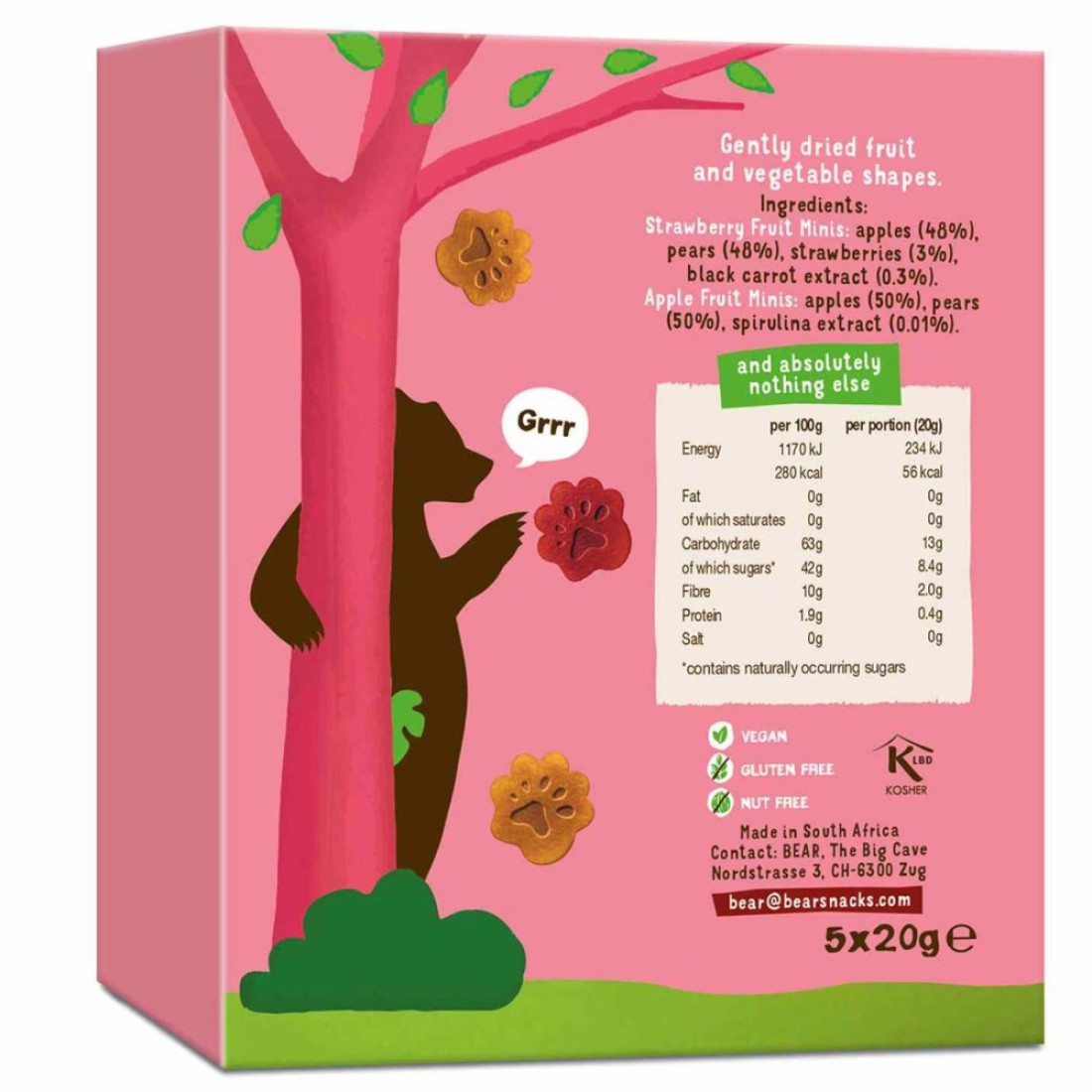 Bear Dino Paws Strawberry And Apple Pure Fruit Snacks 20g Pack of 5