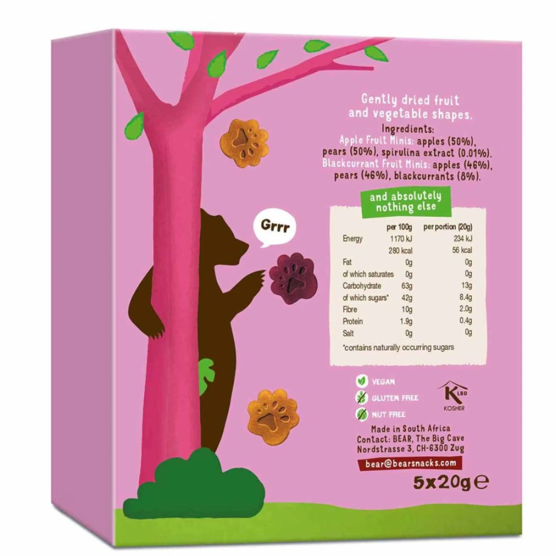 Bear Paws Apple And Blackcurrant Pure Fruit Snacks 20g Pack of 5