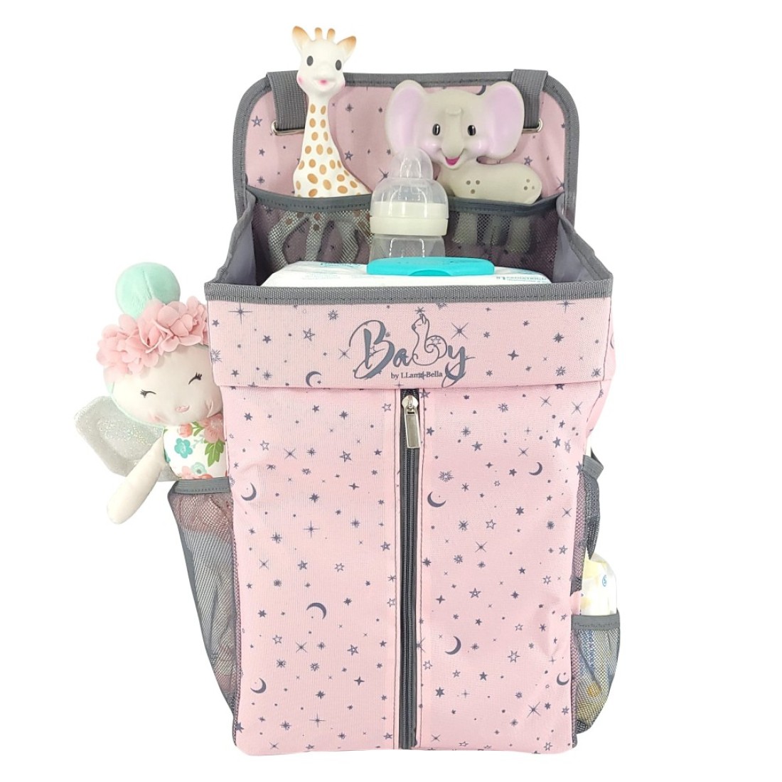 Llama Bella Hanging Diaper Caddy Baby Diaper Organizer for Changing Table Diaper Stacker for Crib Playard or Wall Newborn Diaper Holder Pink
