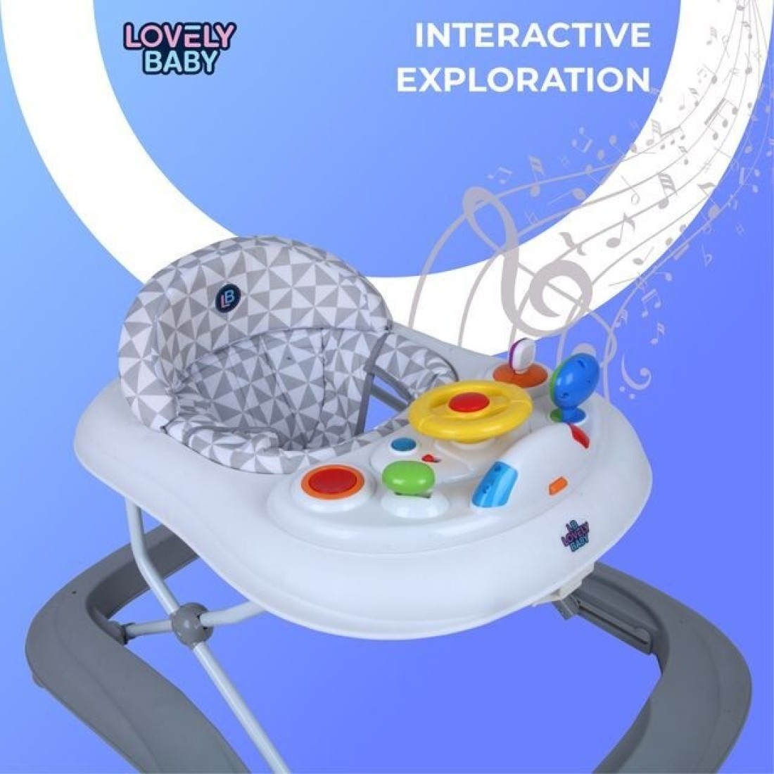 Lovely Baby Foldable Kids Walker LB 256 with Adjustable Height, Musical Toys, Rotating Wheels, Comfortable &amp; Safe Activity Walker for Toddlers, Small Infant Boy Girl 6-18 months - Grey