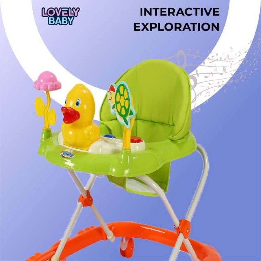 Lovely Baby Foldable Kids Walker LB 852 with Adjustable Height, Music &amp; Toys, Rotating Wheels, Foldable Safe Support Activity Walker for Toddlers, Small Infant Boy Girl 6-15 M - Orange