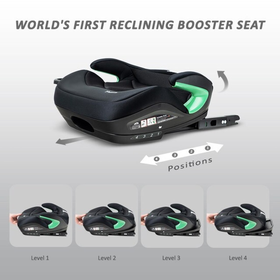 TEKNUM Car Seat I-Size Booster with 4 Reclining Mode &amp; Isofix - Black