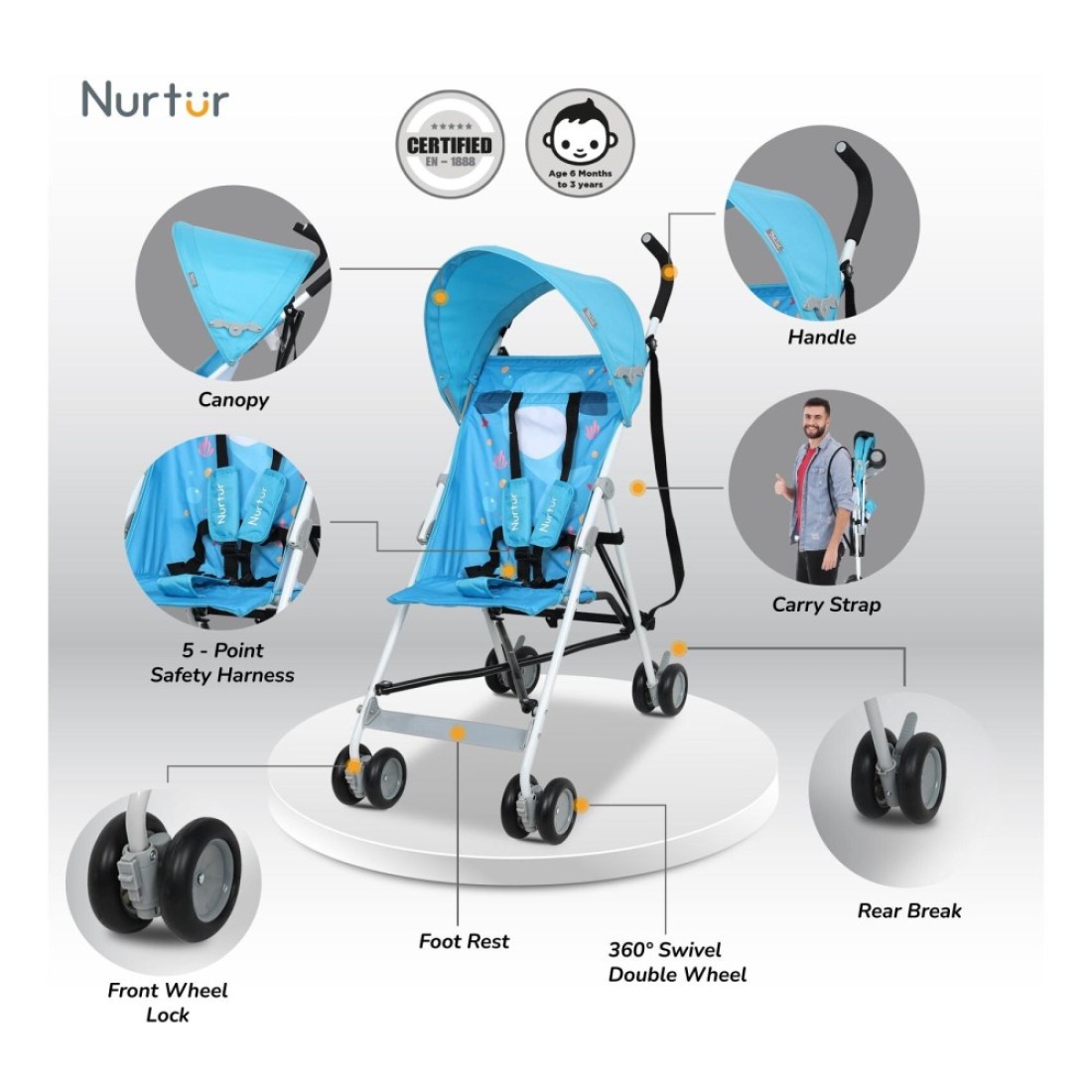 Nurtur Baby Canopy Stroller B801FT-NR10 45x59x95cm