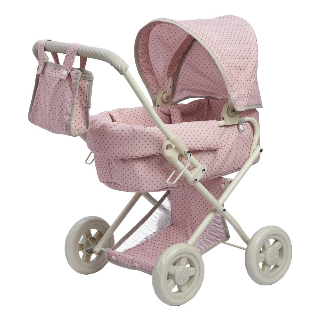 Olivias Little World BuggyStyle Baby Doll Stroller with Retractable Canopy Storage Underneath Detachable Bassinet Travel Nursery Bag Comfortable to Push Pink and Gray