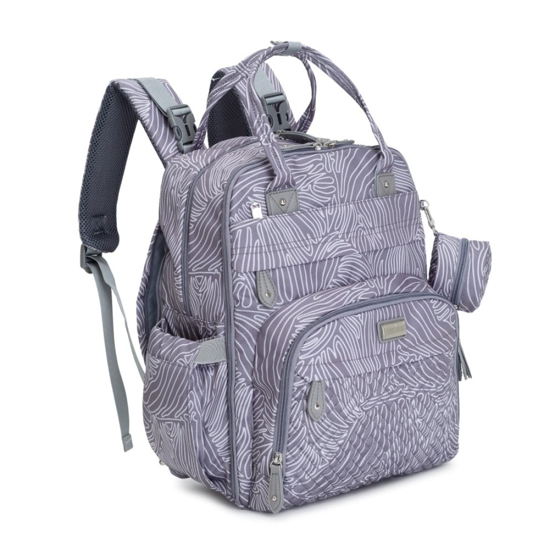 BabbleRoo Diaper Bag Backpack Baby Essentials Travel Essentials Baby Bag with Changing Pad Stroller Straps Pacifier Case Unisex Gray Swirls