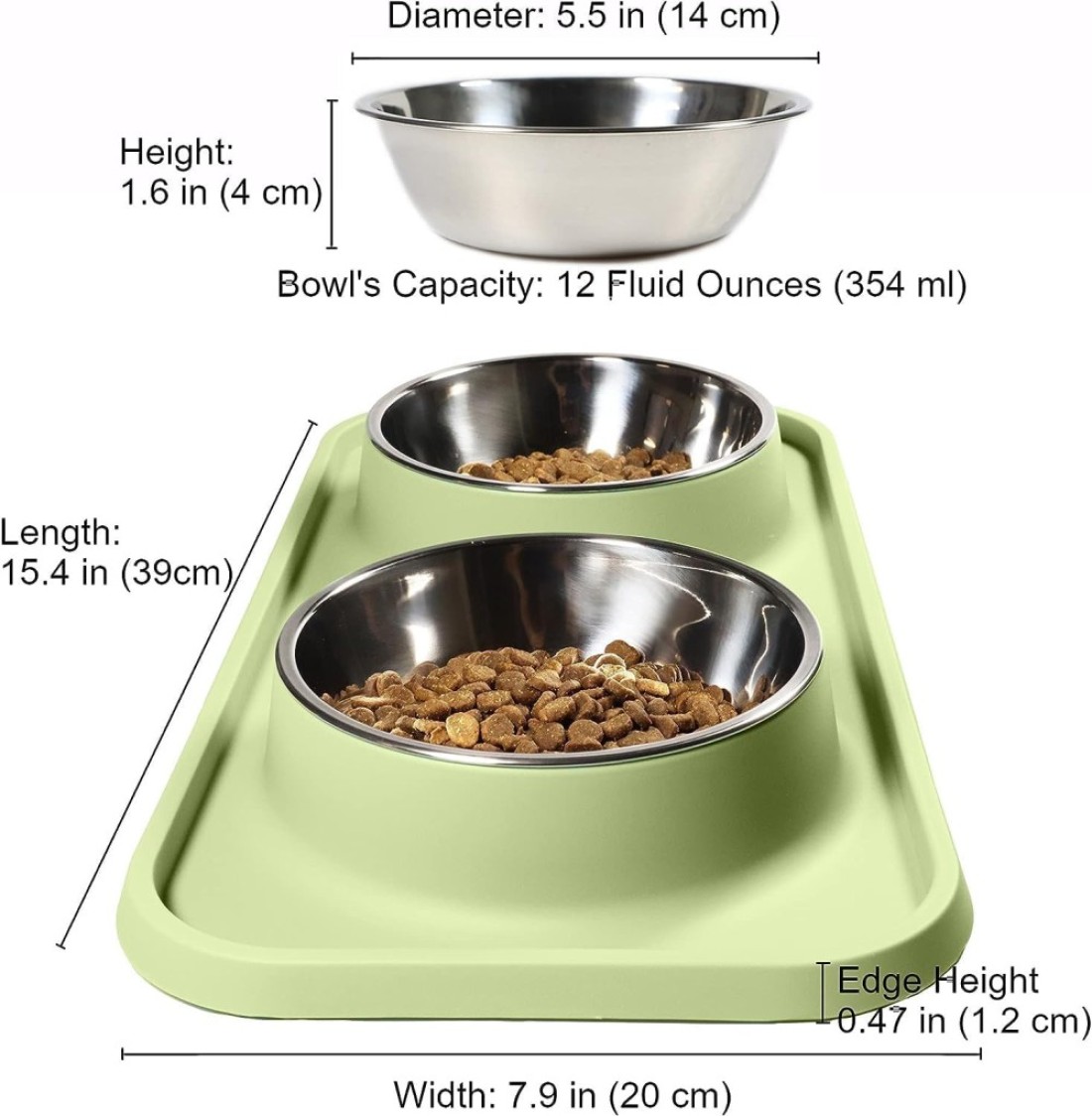 MahMir&reg; Cat Food and Water Bowls, Bowls Non-Skid and Non-Spill Silicone Mats with Stand, Removable Stainless Steel Water Dishes for Cats, Small Size Dogs (Olive Green)