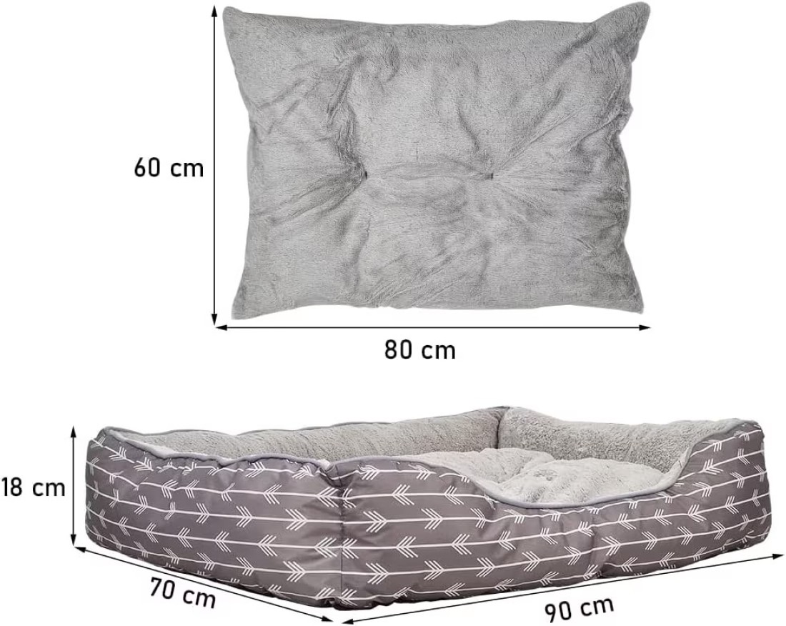 Dog bed for large and medium dogs, Orthopedic pet bed couch with anti-slip bottom, Comfortable and breathable dog bed, Machine washable pet beds 90 cm (Grey)