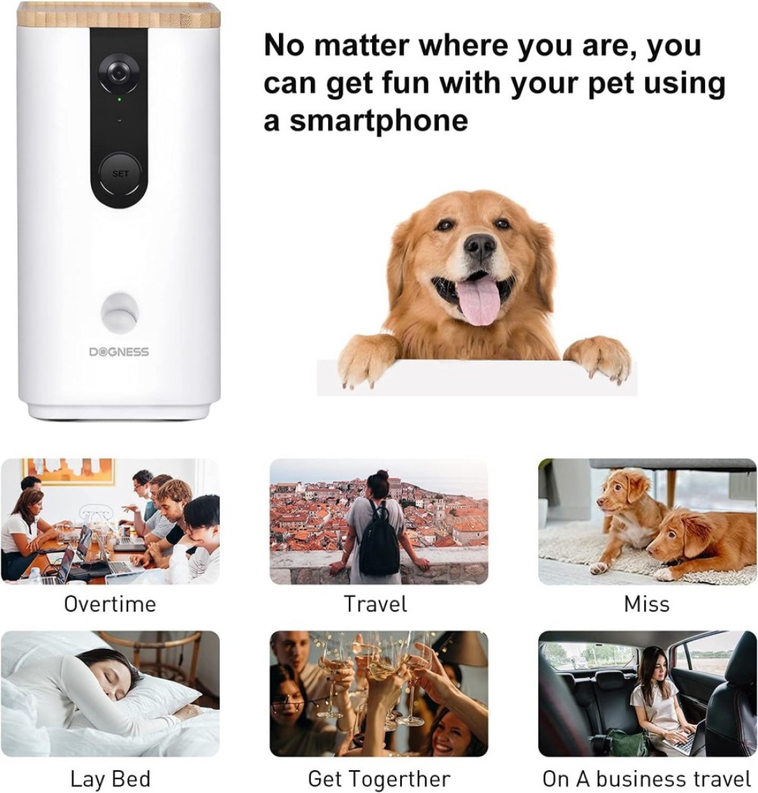 DOGNESS Smart Pet Camera: Dog Camera with Treat Dispenser and Phone App for Pet Viewing, Full HD WiFi Night Vision, Two Way Audio and Video, Cat and Dog Monitor(2.4Ghz Only)
