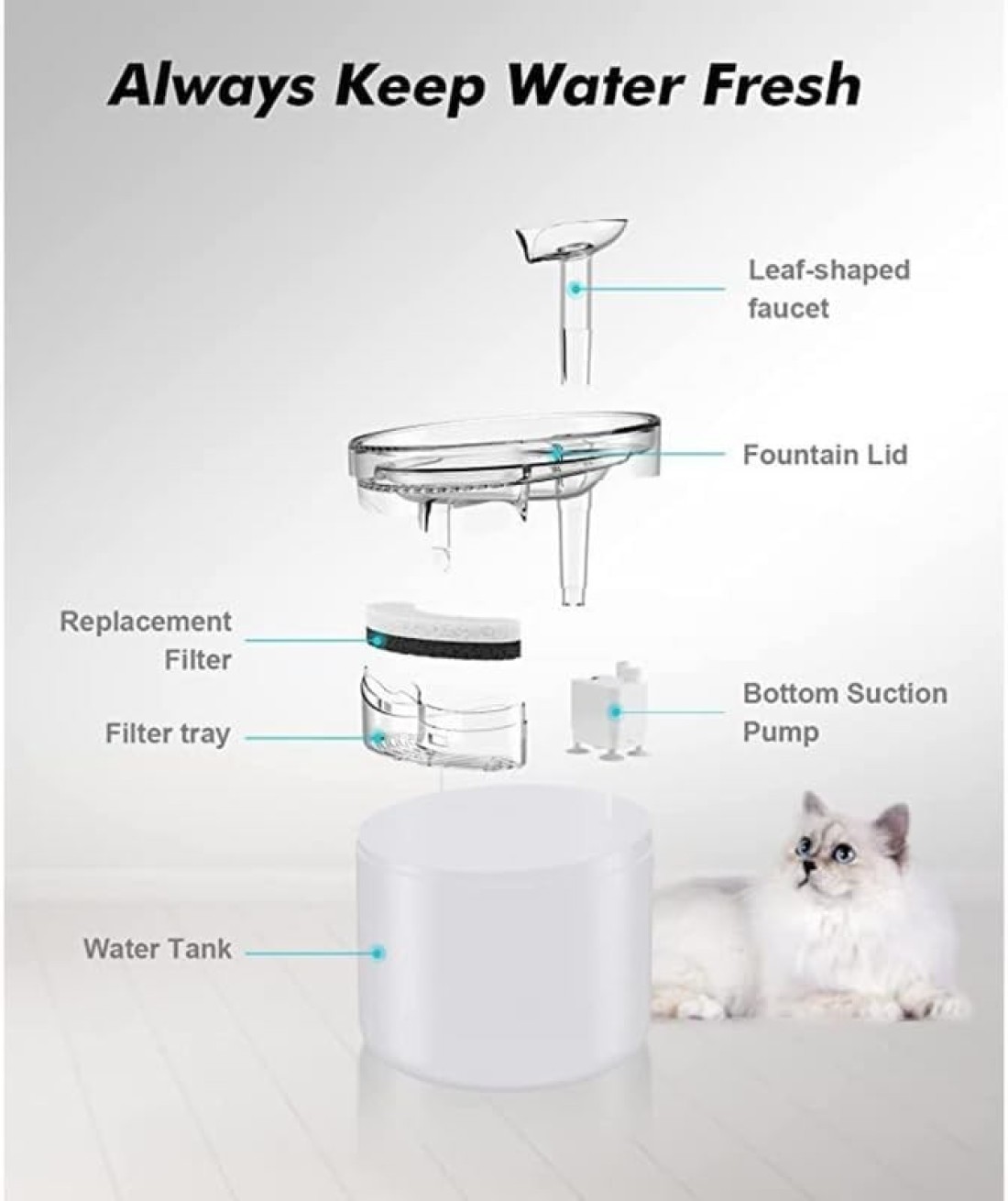 Jinou Cat Water Fountain - Made With Premium Quality Acrylic Glass - Pet Water Fountain With 3 Litre Water Tank- For Cats, Dogs &amp; Other Pets
