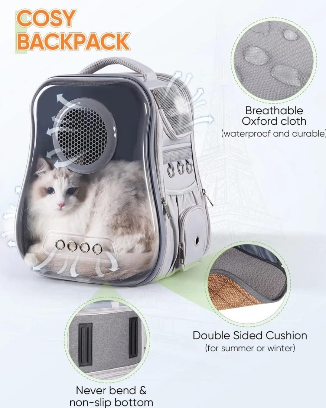 Vsell24 Cat Backpack Carrier Transparent Space Capsule Backpack For Traveling, Camping And Hiking For Cats Kittens And Puppies 40X33.5X24Cm