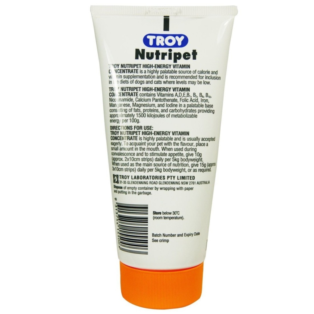 Troy Nutripet Vitamin &amp; Energy Supplement for Cats and Dogs &ndash; 200g Gel for Appetite Stimulation &amp; Convalescence Support