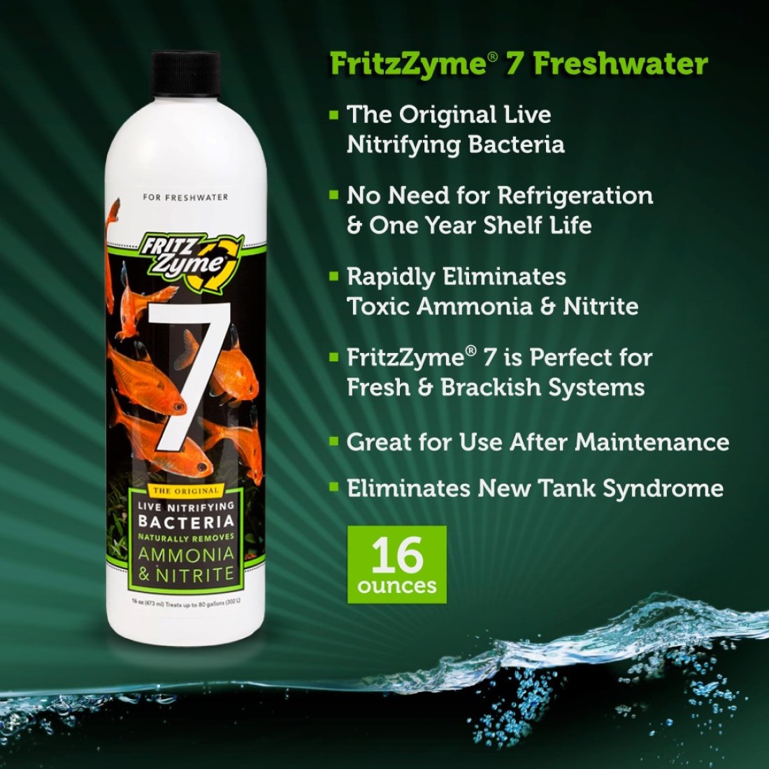 Fritz Aquatics FritzZyme 7 Live Nitrifying Bacteria Naturally Removes Amonia Nitrite for Freshwater Fish 16Ounce