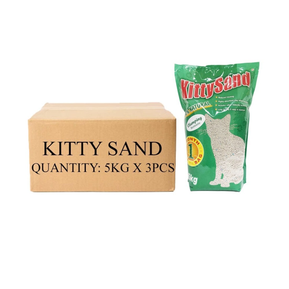 Bag of 3 - Kitty Sand 100% Natural Clumping Bentonite Cat Litter 5KG