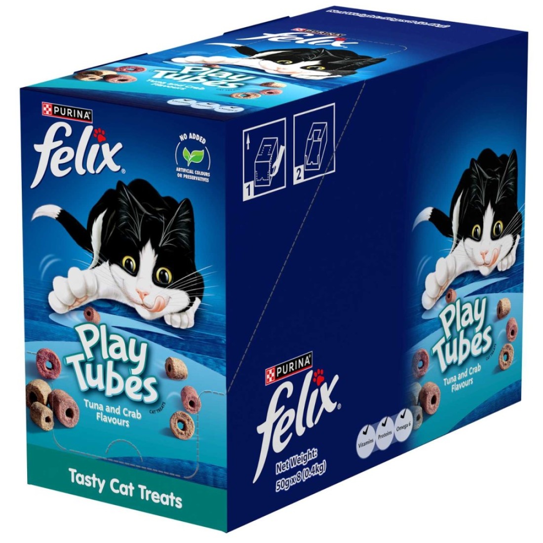 Purina Felix Play Tubes Tuna and Crab Flavours Dry Cat Treats, 50g Pack of 8