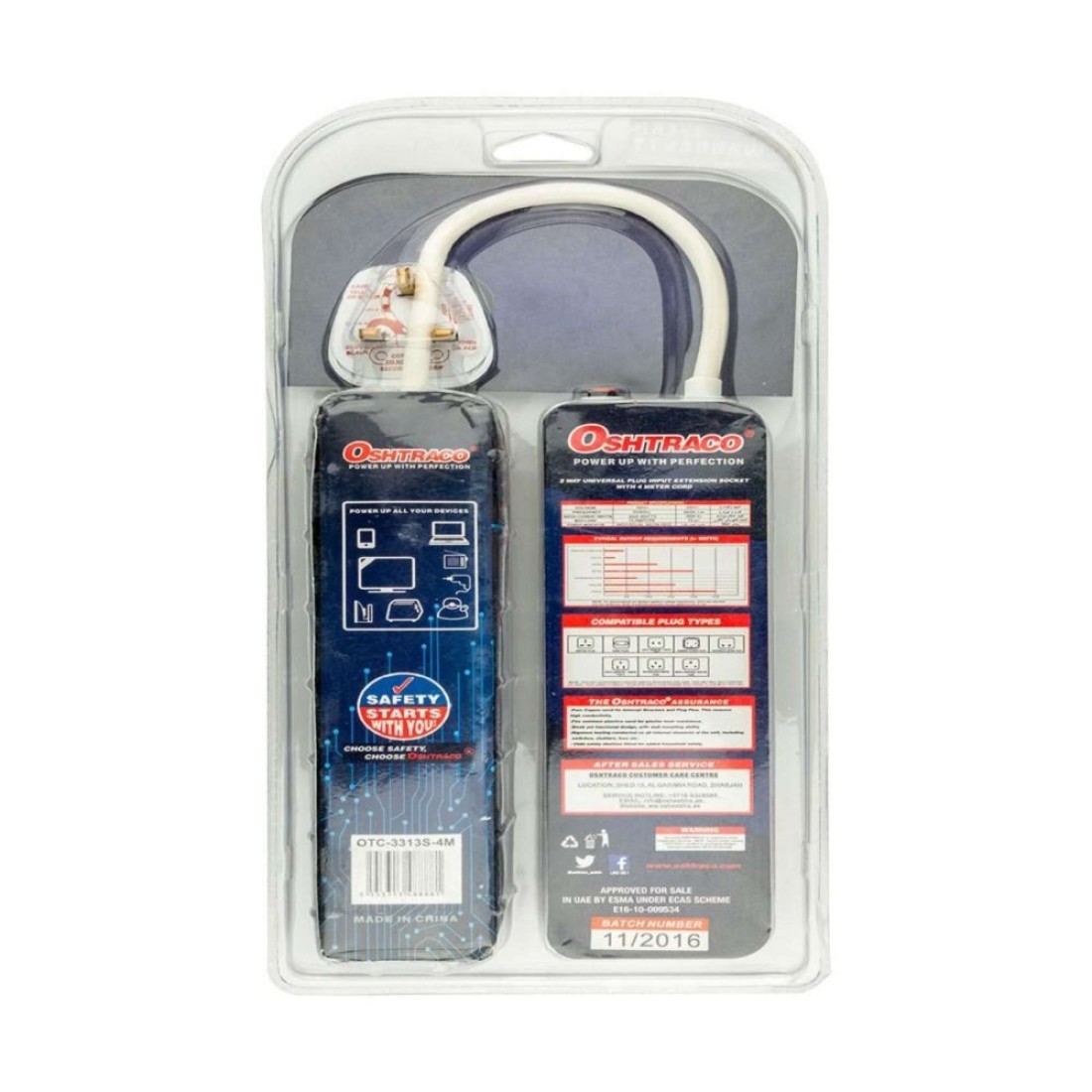 Oshtraco 3 Way Switch Extension Cord 4m Assorted