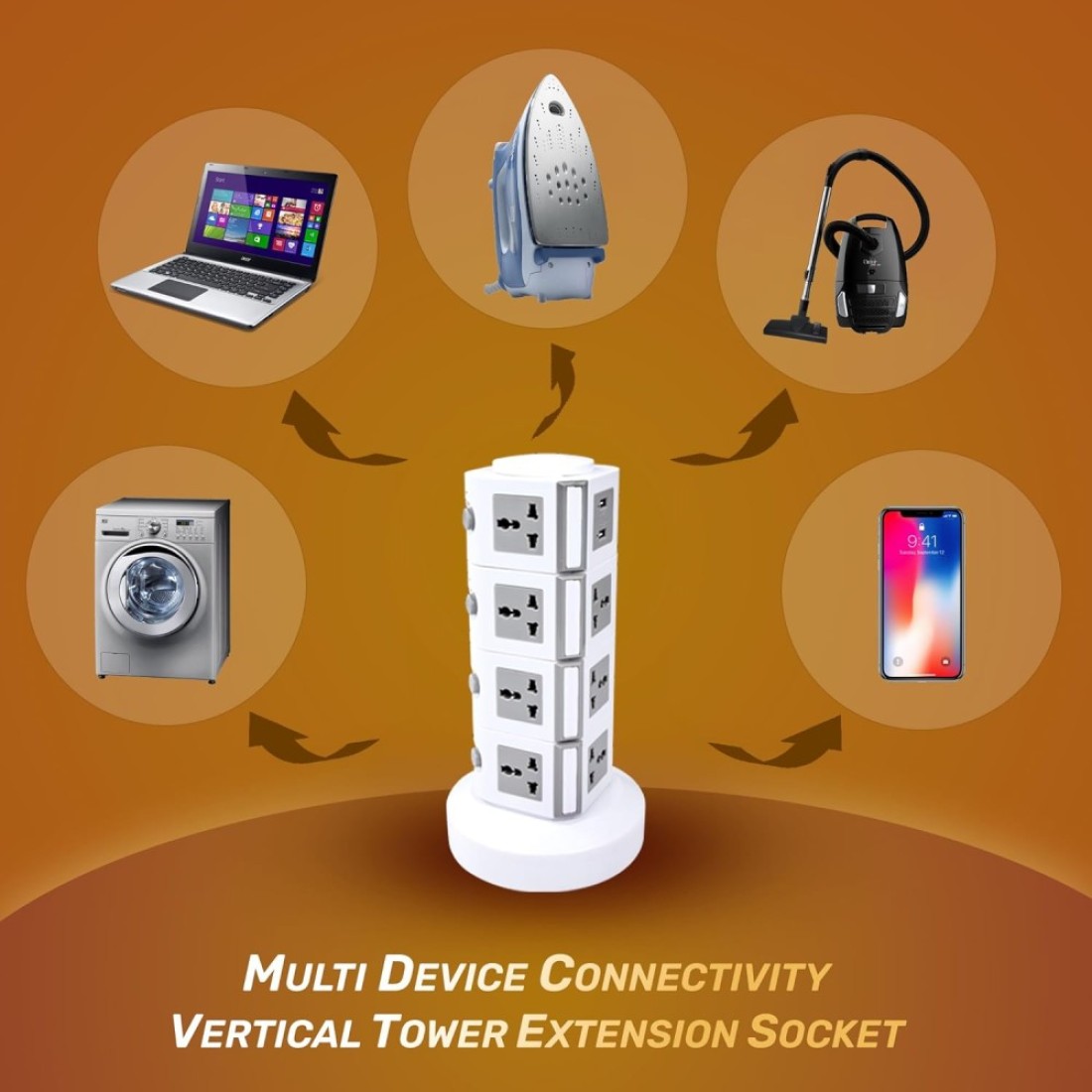 MODI 4 Layers Tower Extension Cord Socket USB Ports