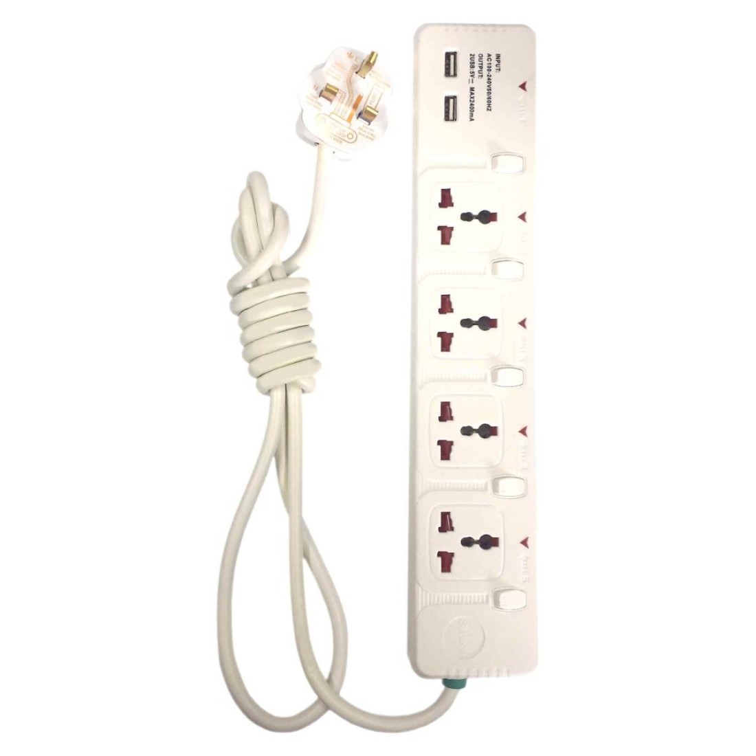 Sirocco 4-Way Power Extension Socket With USB Port White 2m