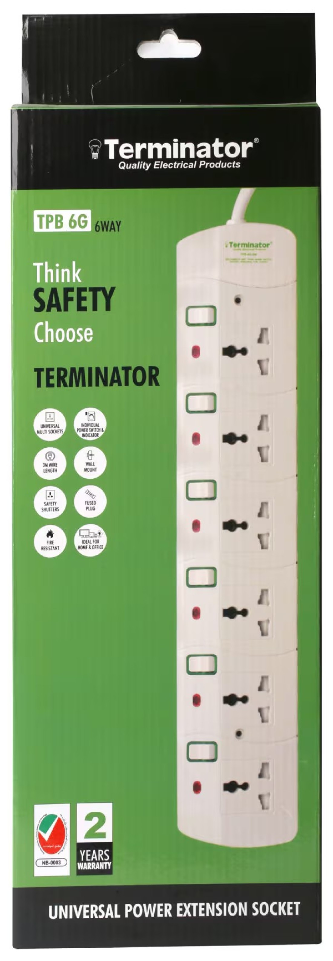 Terminator 6 Way Universal Power Extension Socket 13A 3M Esma Approved