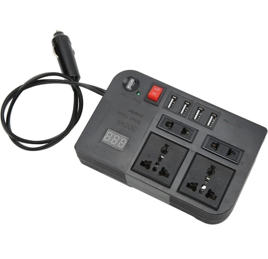 Sprintee Car Power Inverter DC 12V/24V to 220V AC 4 USB Fast Charging Ports & 2 Universal Sockets Portable Power Converter for Vehicles
