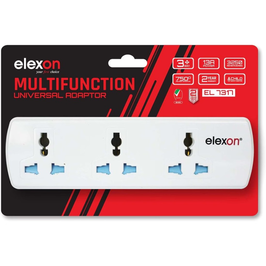 Elexon 3 Way Multi Universal Adaptor Socket White