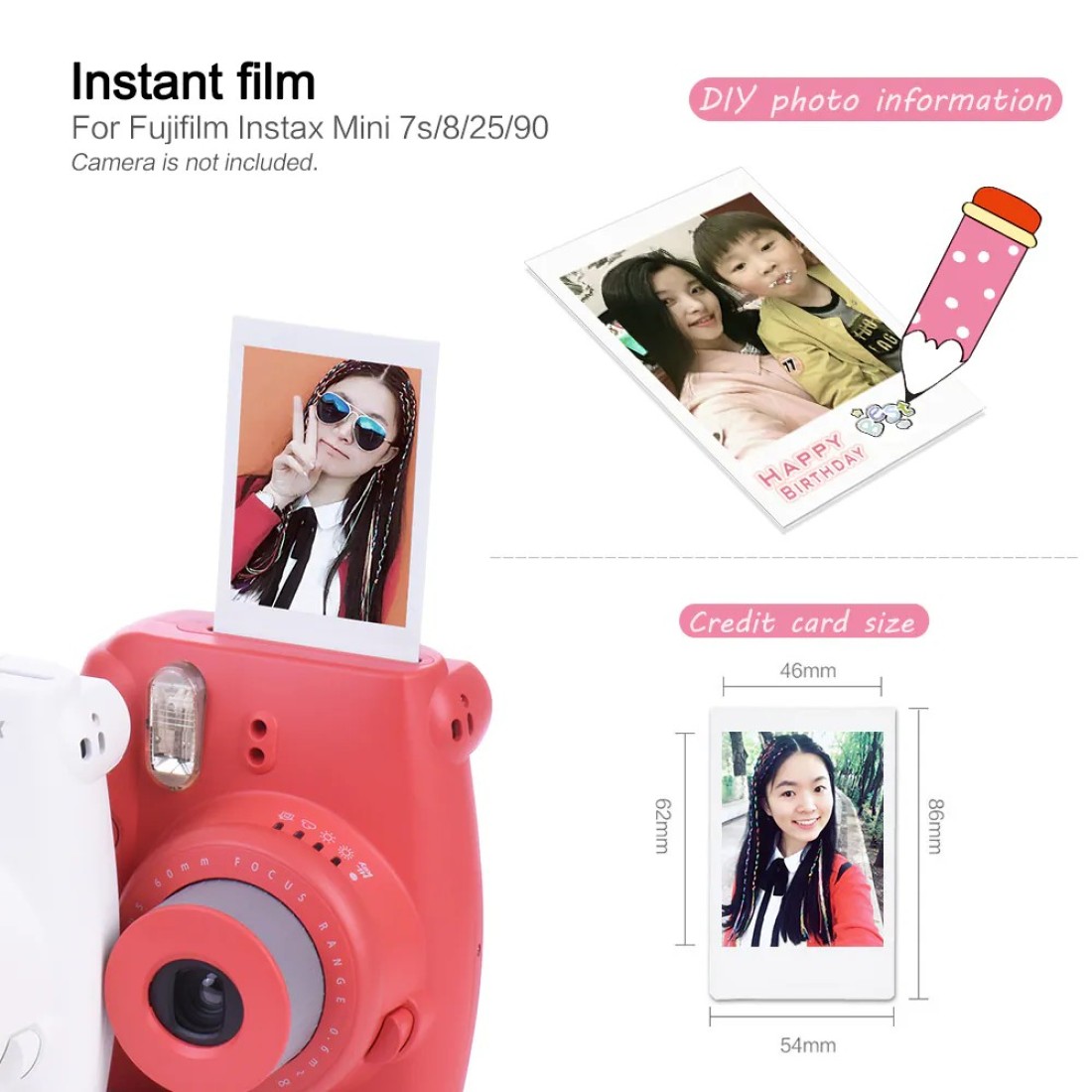 Fujifilm-Instax Mini 10 Sheets White Film Photo Paper Snapshot Album Instant Print for Instax Mini 7s/8/25/90/9