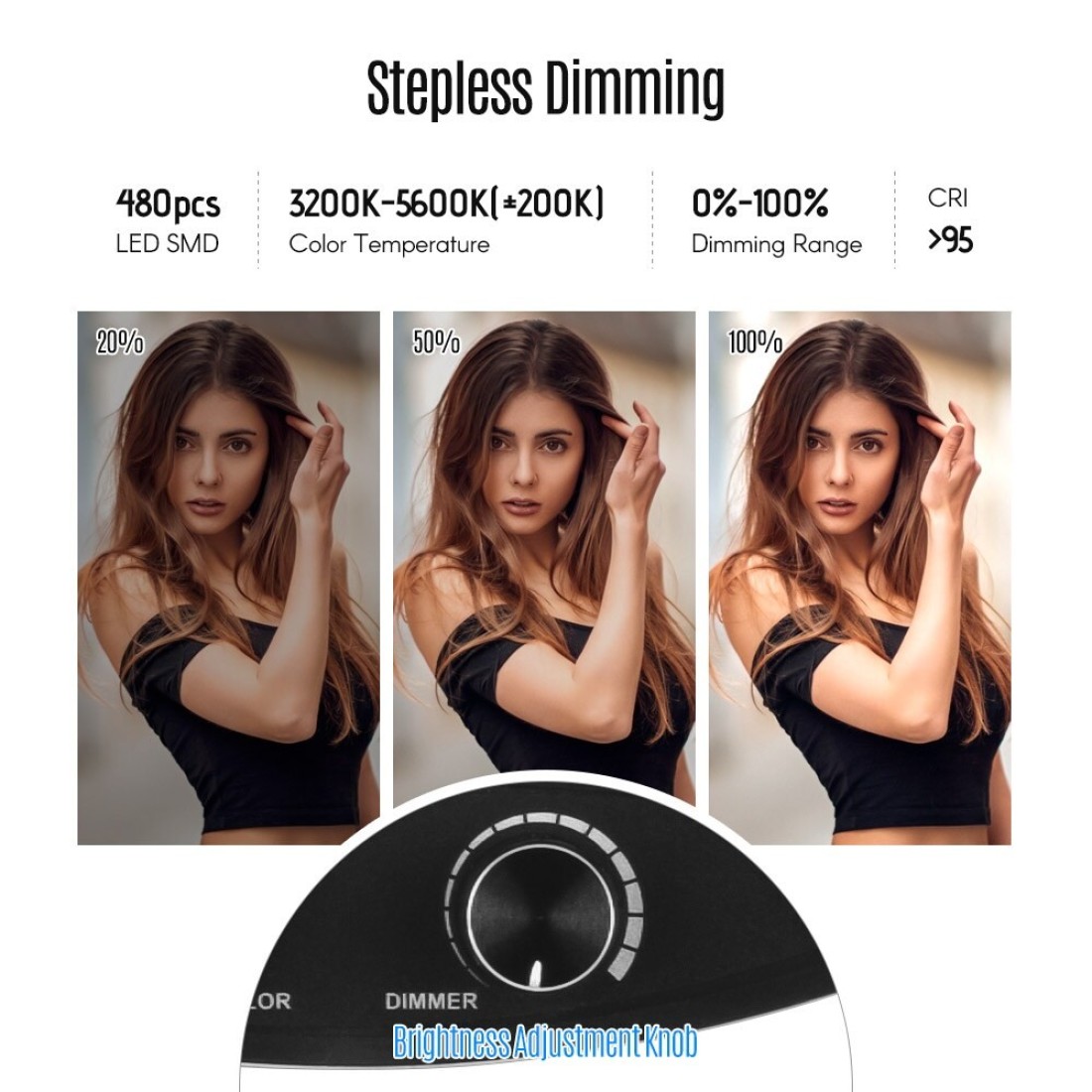 Generic-18 Inch Dimmable SMD LED Ring Light Kit 48W Stepless Brightess Adjustment 3200K-5600K Lighting Ringlight with Tripod Stand Carrying Bag Cell Phone Holder Hot Shoe Adapter for YouTube Video