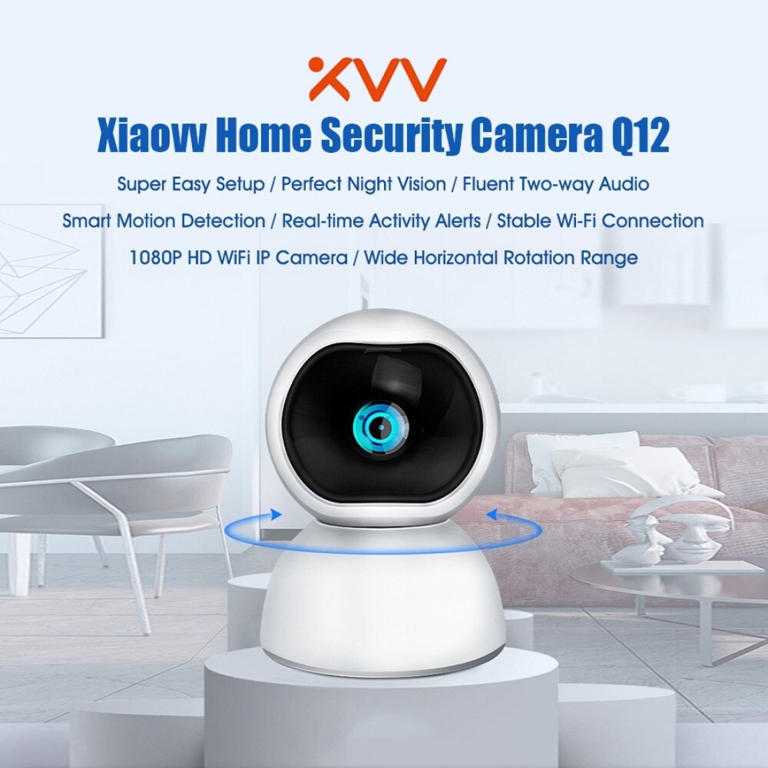 Generic-White EU Plug Global Version Home Security Camera MVT3820S-Q12 IP Camera 1080P Indoor Security Wi-Fi Camera Dome Surveillance System w/Night Vision Motion Detection 2-Way Audio Cloud Storage