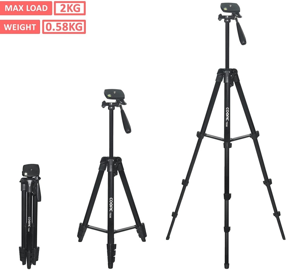 COOPIC T530 Photography lightweight Tripod, 134 cm / 52.5 Inch Aluminum Lightweight Portable Tripod With Mobile Holder for SLR/DSLR Camera, Smartphone&rsquo;s, DV Video (Maximum Load 2kg