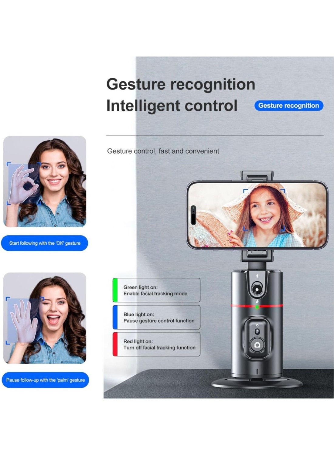 Yeasha,
Generic
Phone Tracking Tripod 360&deg; Rotation Face Tracking Tripod Foldable Auto Face Tracking Phone Holder For Video Vlog Live Stream No App Required Gesture Control.