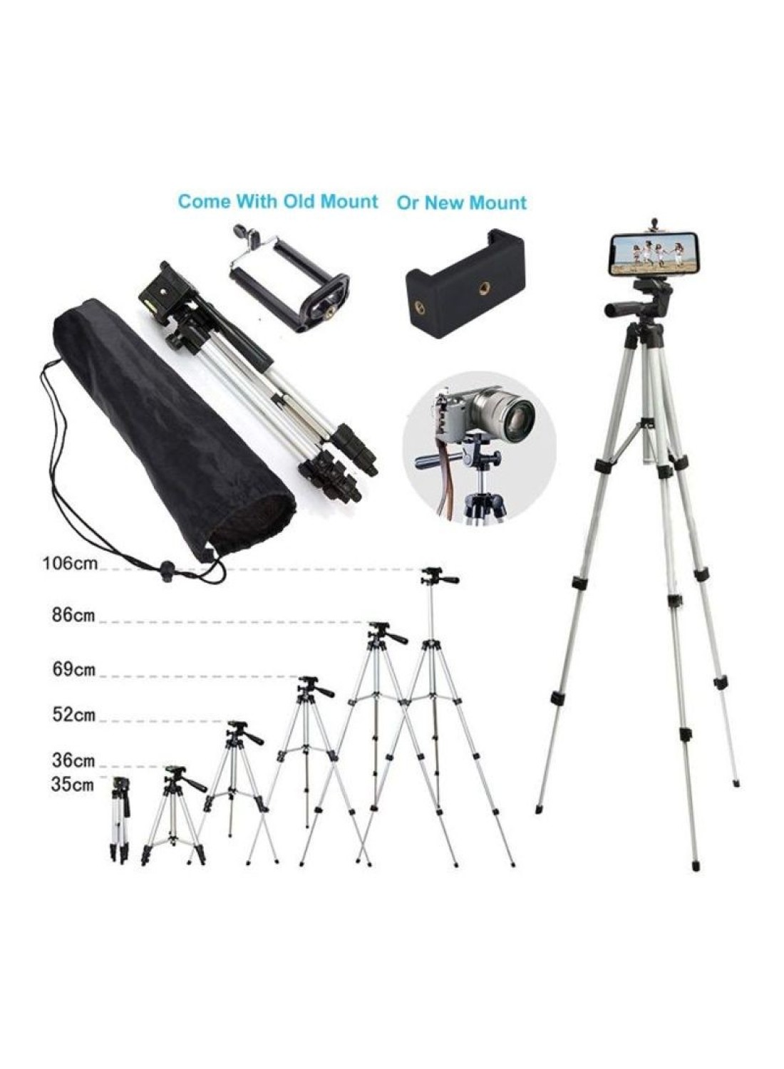 Generic Aluminum Portable Tripod Stand Silver/Black