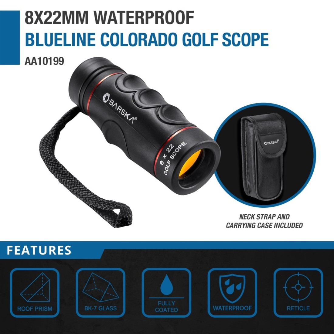Barska Blueline 8x22 Waterproof Golf Scope Monocular with Builtin Internal Distance Reticle
