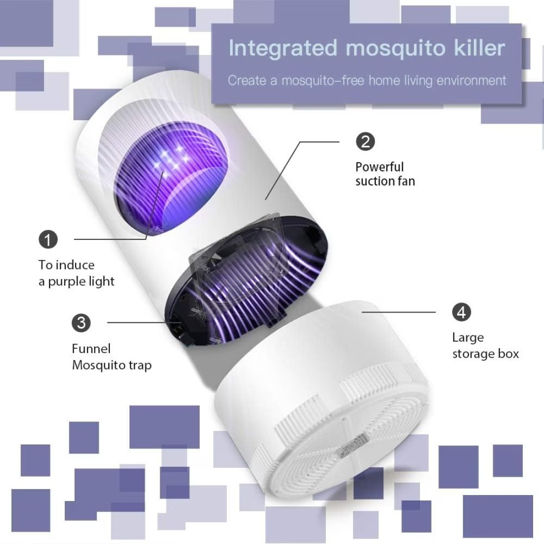 FITTO Non-Toxic Electronic Mosquito Killer Lamp – UV Light Fly Zapper with Powerful Cyclone, USB-Powered Insect Trap for Indoor and Outdoor Use, Safe for Bedrooms, Kitchens, Offices, and More