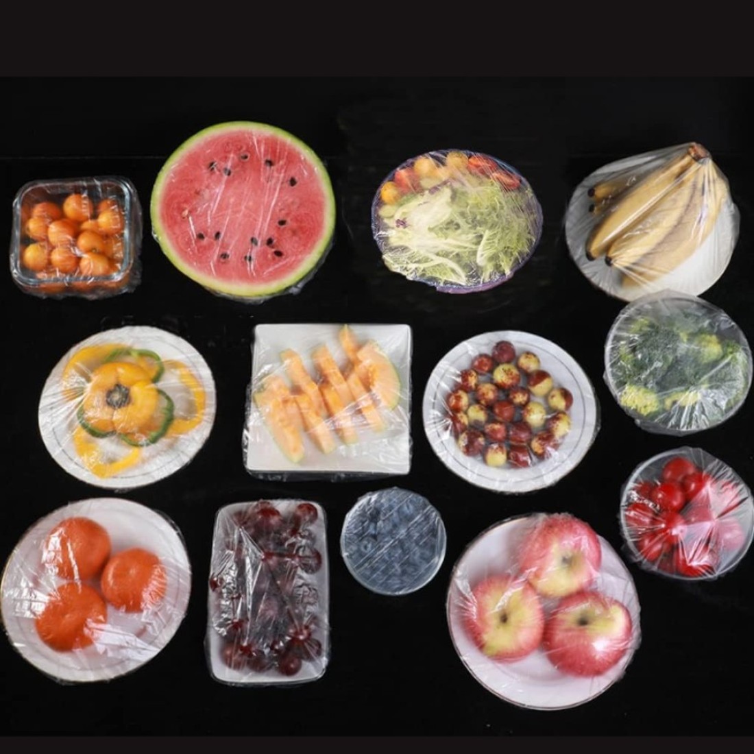AL ARQAM Fresh Keeping Bags Food Cover 100PCS &ndash; Reusable Elastic Bowl Covers, Stretch Lids for Food Containers, Plastic Wrap Alternative for Meal Prep, Dish, Plate, Outdoor Picnic &ndash; Transparent


