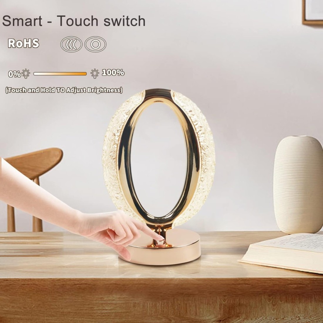 Fitto Touch Control Crystal Table Desk Lamp - Elegant LED Light with Adjustable Brightness, Dimmable Touch Sensor, Modern Decor for Office, Bedroom, Living Room, Nightstand, and Study