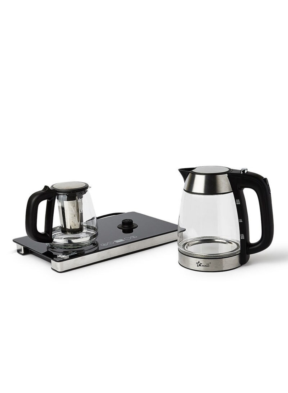 Generic Electric Kettle With Tea Pot 8008, Black/Silver/Clear