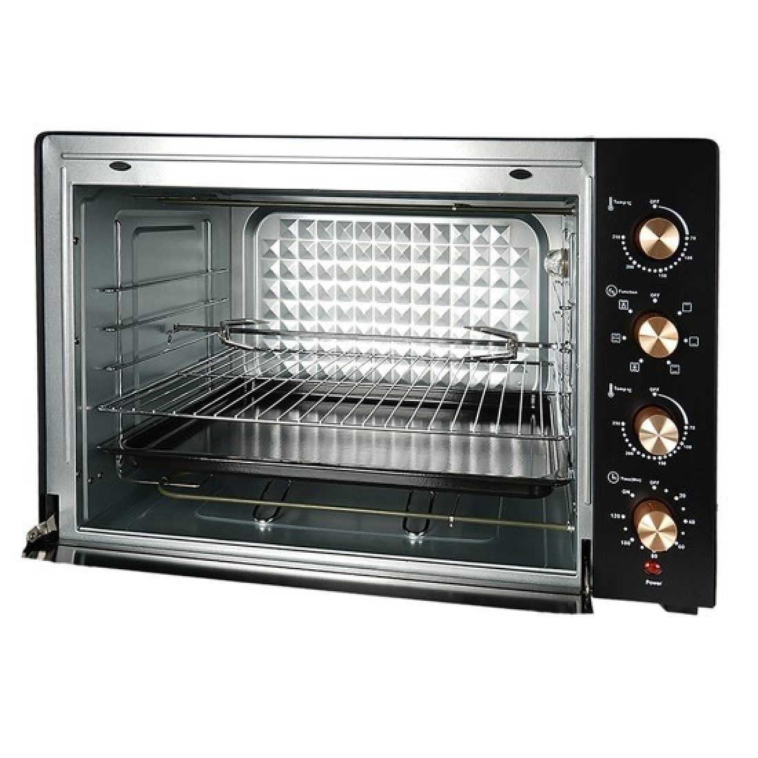 AFRA Electric Oven Toaster, 45L, 2800w Convection Rotisserie &amp; Oven Lamp, 4 Knobs Tray, Rack, Handle, 7-Functions Control, Adjustable Thermostat 70 To 250C, AF-4517OTBK, 2-Year Warranty