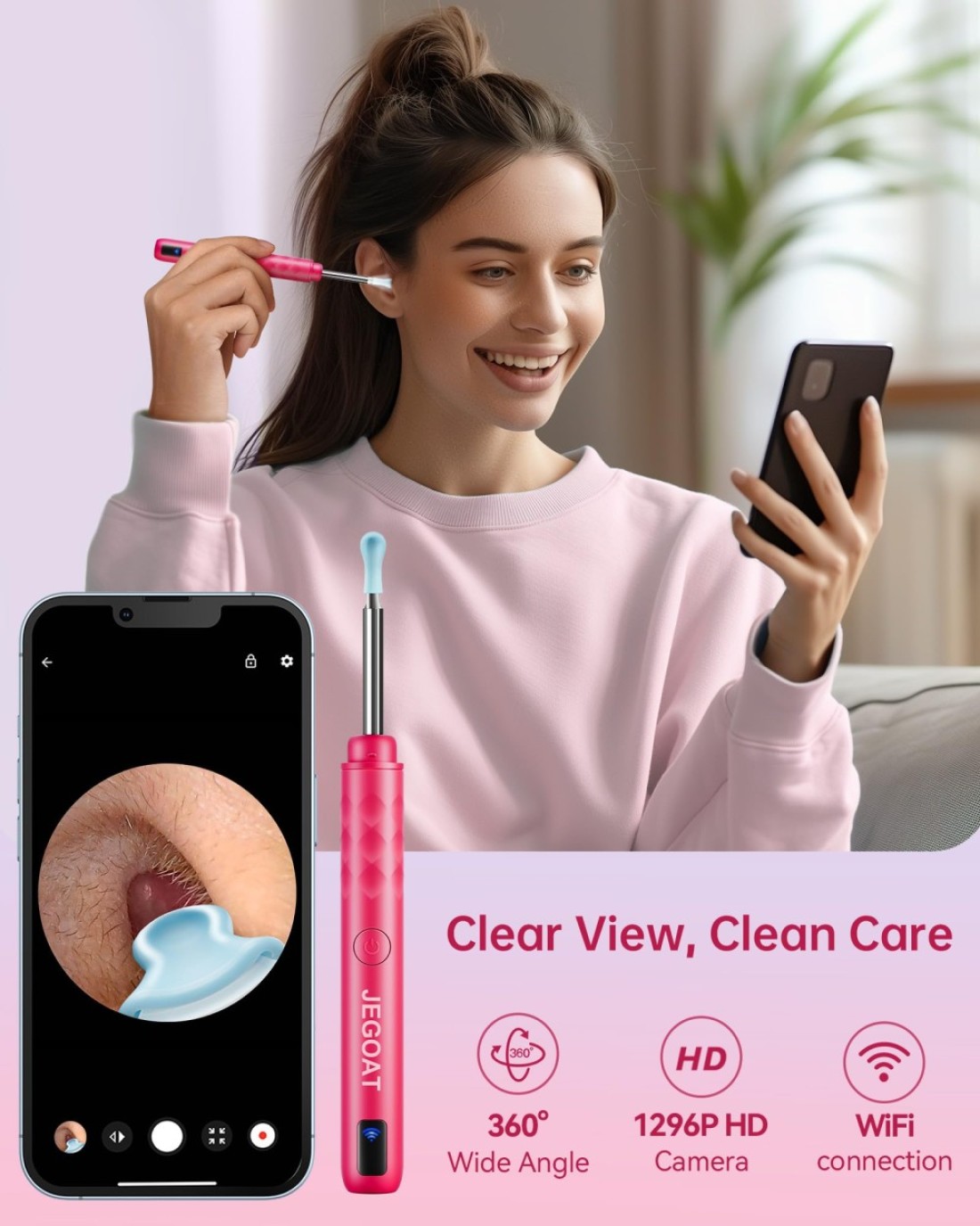 Ear Wax Removal Tool Camera 1296P HD Scope and 6 LED Lights Ear Cleaner with Camera Ear Cleaning Kit Earwax Remover Tool with 10 Spoon