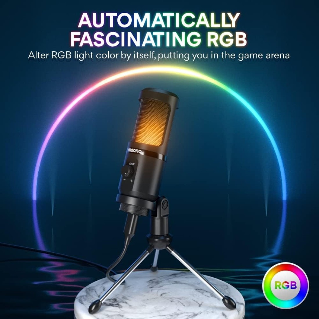 MAONO AU-PM461TR USB Gaming Microphone with Mic Gain - Black
