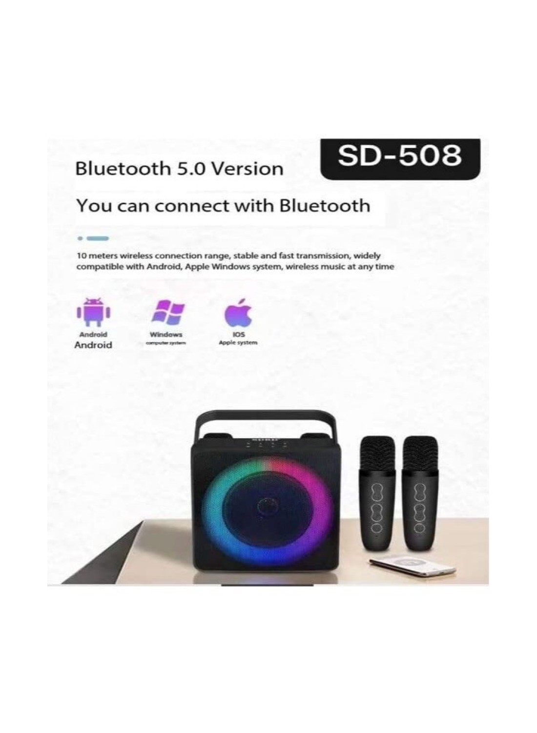 SD508 المنزل كاريوكي مكبر صوت بخاصية البلوتوث قابل للنقل ميكروفون لاسلكي مزدوج تلفزيون مباشر راديو FM TF بطاقة USB مضخم صوت مركز الموسيقى الصوت