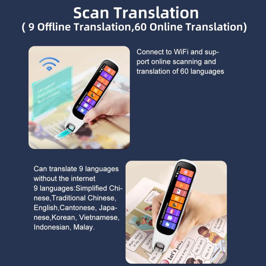 Translation Pen Scanner Text to Speech Device OCR Digital Pen Reader Exam Reading Pen for StudentsDyslexia Wireless Language Translator for Travelers International Business Personnel WHITE