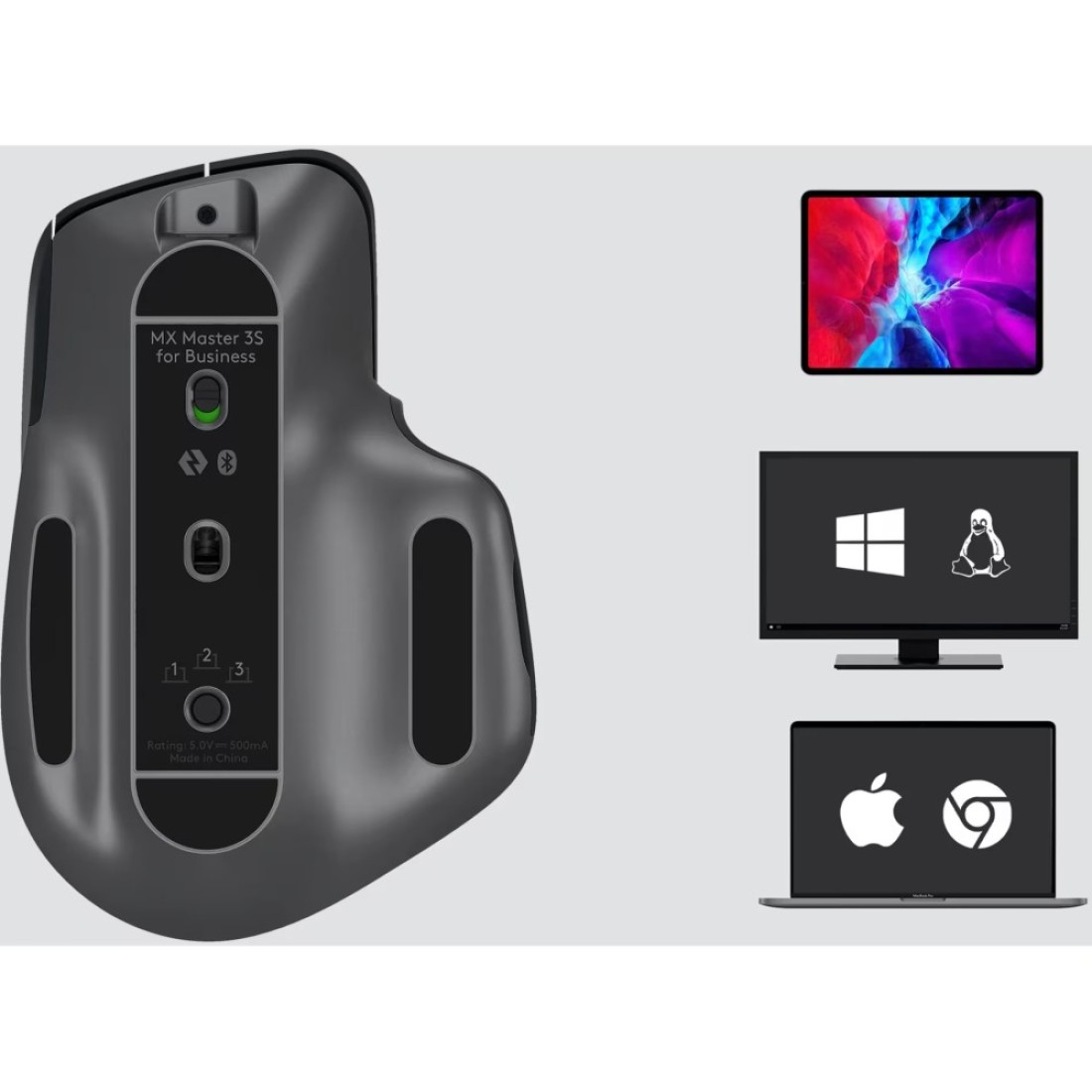 ماوس لوجيتك MX Master 3S (ماوس أعمال، قابل لإعادة الشحن، بلوتوث، لوجي بولت لاسلكي، جرافيت)